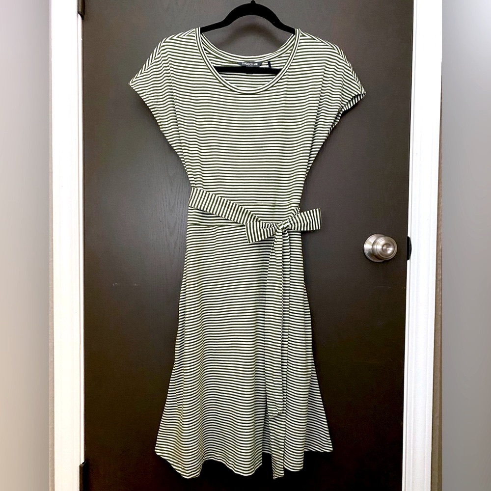 Toad&Co Green Stripe Cue Wrap Short-Sleeve Dress with POCKETS